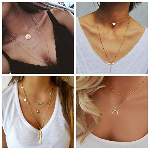 YADOCA-8-13-Pezzi-Collana-Donna-Multistrato-Moda-Sexy-Collanas-con-Stelline-Luna-Turchese-Piumaset-Collane-Donna-Girocollo-Ragazze-Argento-Oro