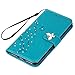 iPhone 7 Plus Case 2016, iPhone 8 Plus Case 2017 - Mavis's Diary 3D Handmade Wallet Embossed Floral Butterfly with Diamonds Gems PU Leather Elegant Flip Folio & Card Slots,Soft TPU Inner Cover - Blue