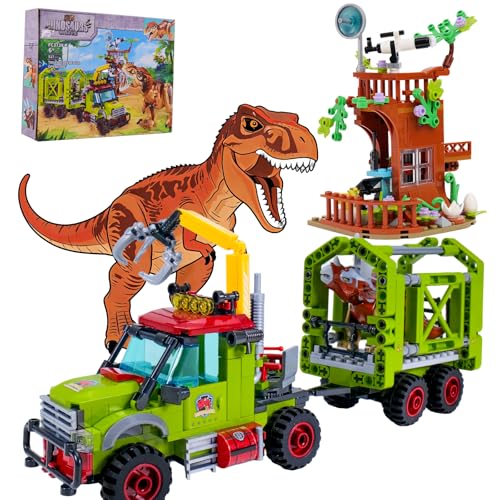 Jurassic Dinosaur ideas Building Set,Compatible with Lego Dinosaur T-Rex Triceratops Capture Truck with Tree Observatory, STEM Toys Gift for Kids and Adults for Boys Age 8-12 517PCS