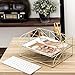 MyGift 2-Tier Geometric Light Gold-Tone Metal Desktop Stacked Letter Tray