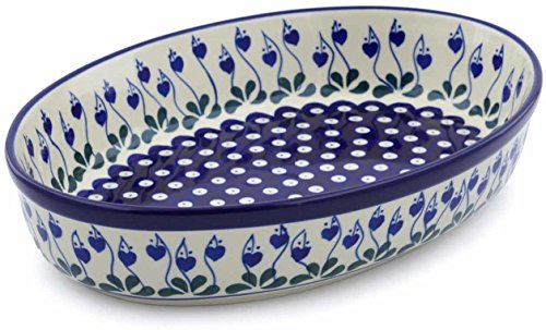 Click Here to See More Images Polish Pottery 12-inch Oval Baker made by Ceramika Artystyczna (Bleeding Heart Peacock Theme) + Certificate of Authenticity