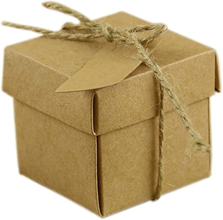 Kumkey 100x Retro Papel Kraft Caja de Dulces Creativo Cuerda de cáñamo Caja de Regalo de