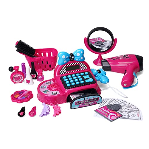 FS Pretend Play Cash Register Toy with Makeup Set, Real Calculator for Math Skills, Toy Cash Register for Kids, Play Money Grocery Store for Kids Toys Girls 3 4 5 6 7 8