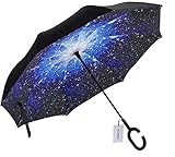 R Horse Double Layer Inverted Umbrella Cars Reverse Umbrella, Windproof UV Protection Big Straight Umbrella for Car Rain Outdoor With C-Shaped Handle (starry sky)