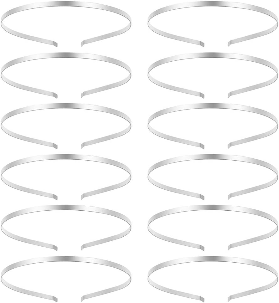 Christmas Smooth Metal Headbands with 3 Colors for DIY Hairband Silver Plated Head Bands Pack of 12 (Silver)