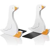 Sabary 2 Pcs Silly Goose Bookends Decorative Book Holders for Shelves Gift | Double-sided Design; 7 Inches Tall; Non-slip Pad; No Assembly Needed; Suits Shelves, Desks, Offices; Gift for Book Lovers