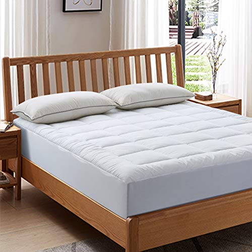 Ubauba Waterproof Mattress Pad, All Season White Down Alternative Mattress Cover Cotton Mattress Protector Deep Pocket Breathable Mattress Topper, Queen