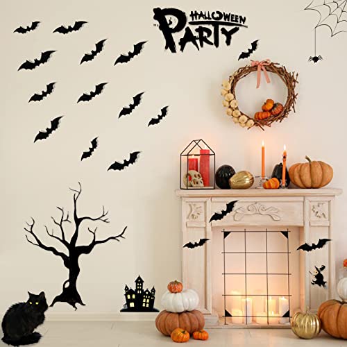 Halloween Bats Wall Stickers， PVC Removable Wall Window Door Decor， Halloween Waterproof Bats Wall Decals Halloween Party Indoor Outdoor Decor Supplies，Wall Sticker with 4 Different Sizes(120 Packs)