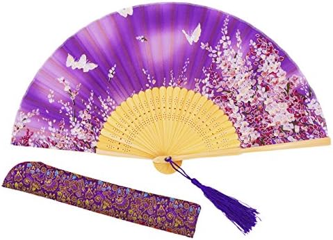 Meifan Womens Chinese/Japanese Silk Handheld Folding Fan (Purple-A)