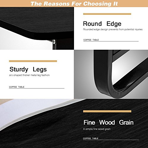 Coffee Table, Pexfix Modern Solid Wooden Tea Table Simple Design Rustic Black Living Room Coffee Table with Storage Shelf