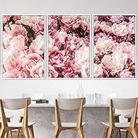 3 Piece Framed Canvas Wall Art Pink Cluster Flowers and Colorful Bouquet Canvas Prints Home Artwork Decoration for Living Room,Bedroom - 16