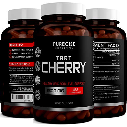 Purecise Nutrition Tart Cherry Extract Capsules 1500mg with Bilberry and Celery Seed Extract - Supports Uric Acid Cleanse, Joint Pain, Healthy Sleep, and Anti Inflammatory - 90 Vegetarian Capsules