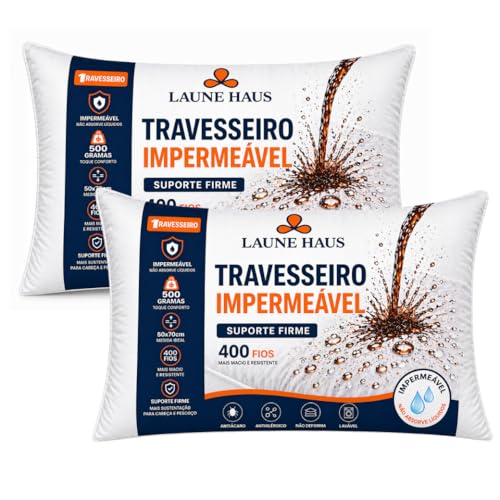 Kit 02 Travesseiros Ipermeavel 400 Fios Suporte Extra Firme Percal Linha Hotel Airbnb Laune Haus
