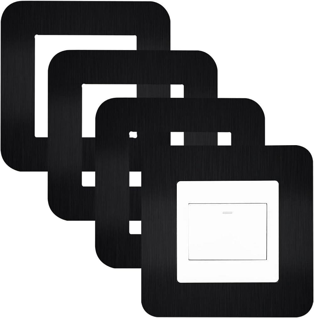 JJWNMLL 4 Pcs Light Switch Cover Plates Black 3.38 Inch Surround
