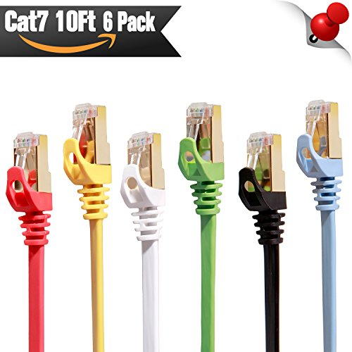 Cat 7 Ethernet Cable 10 ft 6 Pack ( Highest Speed Cable ) Cat7 Flat Shielded Ethernet Patch Cables - Internet Cable for Modem, Router, Lan, Computer - Compatible with Cat 5e, Cat 6 Network Cat 7 Ethernet Cable 10 ft 6 Pack ( Highest Speed Cable ) Cat7 Flat Shielded Ethernet Patch Cables - Internet Cable for Modem, Router, Lan, Computer - Compatible with Cat 5e, Cat 6 Network