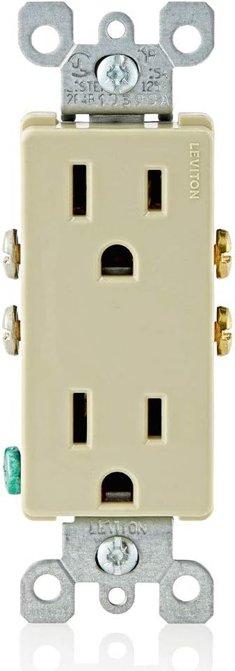 Leviton 5325-WMP 15 Amp, 125 Volt, Decora Duplex Receptacle, Residential Grade, Grounding, 10-Pack, White - Electrical Outlets - 