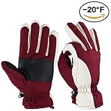 Winter Gloves, OZERO -20ºF Cold Proof Thermal Ski Glove for Men & Women - Reinforced PU Palm and TR Cotton Insert - Water Resistant & Windproof - Denim-Frost/Berry-Red/Wine-Cream