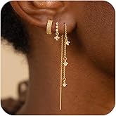 CHESKY Dangle Earrings for Women Trendy, Dainty 14K Gold Plated Chain Earrings for Womens Simple Threader Earrings Non Tarnish Hypoallergenic Long Drop Earrings Jewelry Set for Women Gifts