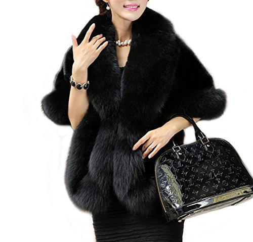 Amore Bridal Women s Luxury Faux Fur Shawl Wrap Stole Cape for Winter Black