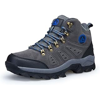 HUAYU Mens Lightweight Leather Comfortable Breathable Walking Hiking mid Boots (10.5, Gray)