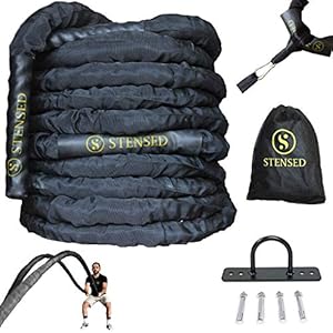 STENSED Battle Rope touw met ankeroefeningsset, 100% polyDacron 9/12/15 meter, diameter 38/50, ideaal voor crossfit…