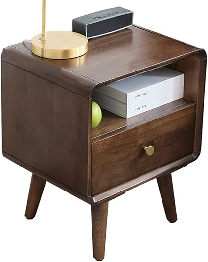 ZWW Mesita De Noche De Madera Maciza, Mesita Auxiliar Vintage con Cajón