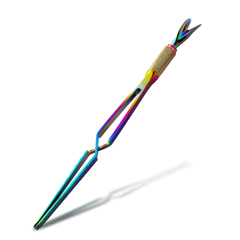 SILPECWEE 1 Pcs Colorful Stainless Steel Nail Art Pincher Cuticle Pusher False Nail Shaping Tweezers Multi-Function Manicure Tools : Beauty