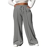 YeGine Women Plus Size Wide Leg Sweatpants Elastic Waist Loose Fit Sweat Pants with Pockets