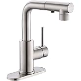 Crea Kitchen Faucets with Pull Out Sprayer, Bathroom Sink Faucets Mini Bar Prep Faucet Single Handle 3 Hole Kitchen Farmhouse utility Faucet Outdoor Laundry, Brush Nickel