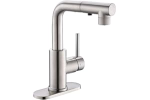 Crea Kitchen Faucets with Pull Out Sprayer, Bathroom Sink Faucets Mini Bar Prep Faucet Single Handle 3 Hole Kitchen Farmhouse utility Faucet Outdoor Laundry, Brush Nickel