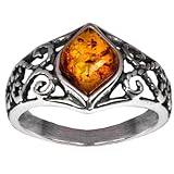 Sterling Silver Amber Marquise Shaped Ring