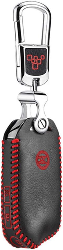 LUCKEASY key2yks3b Leather Remote Car Key Case Key Cover for Kia Stinger 2017 2018 with Keychain Key Bag Holder 3 Buttons (2S Red Stitching)