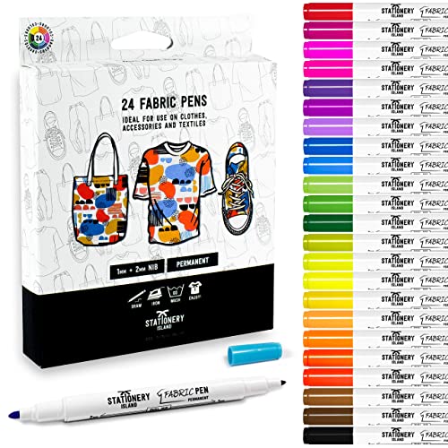 Stationery Island Fabric Markers Dual Tip pens 1mm & 2mm Set of 24