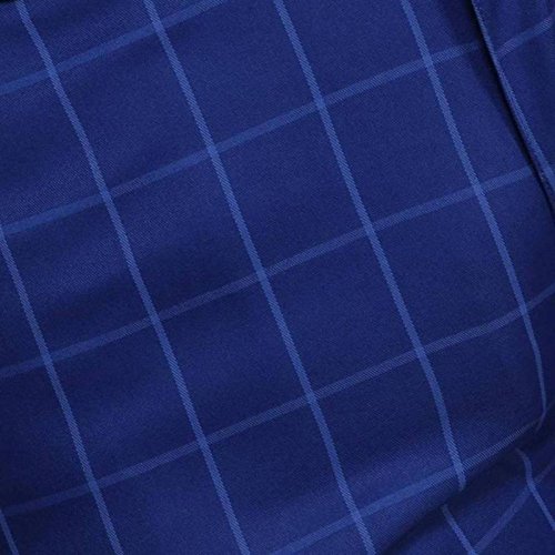 one click men's slim fit blue check formal trousers