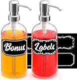 2 Pack - 16 oz - Glass Soap Dispenser with Stainless Steel Pump - Lotion Dispenser - Dish Soap Dispenser - Hand Soap Dispenser - Set of 2 - Clear Glass Bottle - Kitchen Bathroom Liquid Soap Dispenser