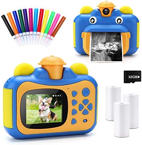 INKPOT Instant Print Camera for Kids,Zero Ink 1080p Video Kids Digital 12MP Selfie Camera for Girls Boys,Birthday Gift Photo Instant Camera for Kids Age 7 8 9 10 11-Color Pens,Print Papers,32GB Card