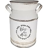 TOPPERFUN Large Antique Vase, 12x8in White European Pastoral Style Milk Can, Country Pot Decoration Bottle, Pot Storage Bottle