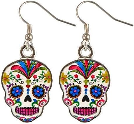 Day Of The Dead Sugar Skull Earrings - Assorted Colors (White Skulls)