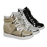 shoewhatever Women's Metallic Glitter High Top Lace Up Wedge Heels Fashion Sneakers