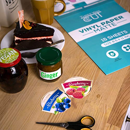 Printable Vinyl Sticker Paper Matte for Inkjet Printer 15 Sheets White, Waterproof Decal Paper Tear & Scratch Resistant Quick Ink Dry, Cricut Sticker Paper for Making Labels & Crafts