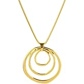 NLMSKI Concentric Rings Open Circle Pendant Long Chain Necklace Two Colors For Women Statement Minimalist Modern Adjustable Gold Color Silver Color