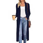AYIFU Womens Maxi Cardigan Lightweight Long Sleeve Open Front Casual Cardigans Duster with Pockets