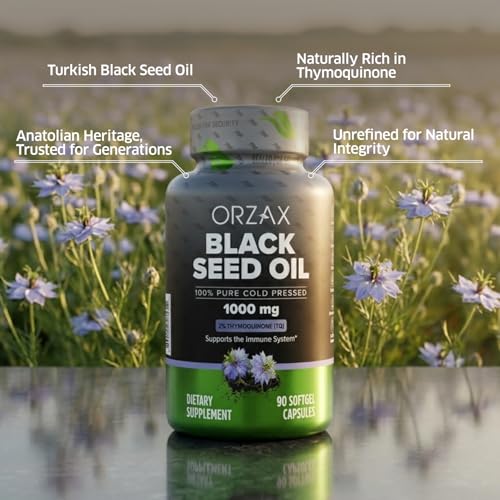 ORZAX Black Seed Oil Capsules, 90 Days Supply, 2% Thymoquinone, Non-GMO, Gluten Free, Cold Pressed Black Cumin Pills, Nigella Sativa Supports Immune System, Joints, Hair Growth, Skin