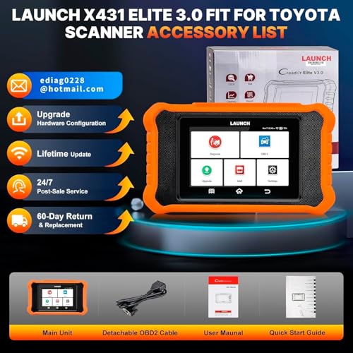 LAUNCH X431 OBD2 Elite V2.0 for Toyota Complete Bidirectional Diagnostic System, 50+ Special Functions, ECU Coding, Battery Adaption, Lifetime Update, OBDII Code Reader French