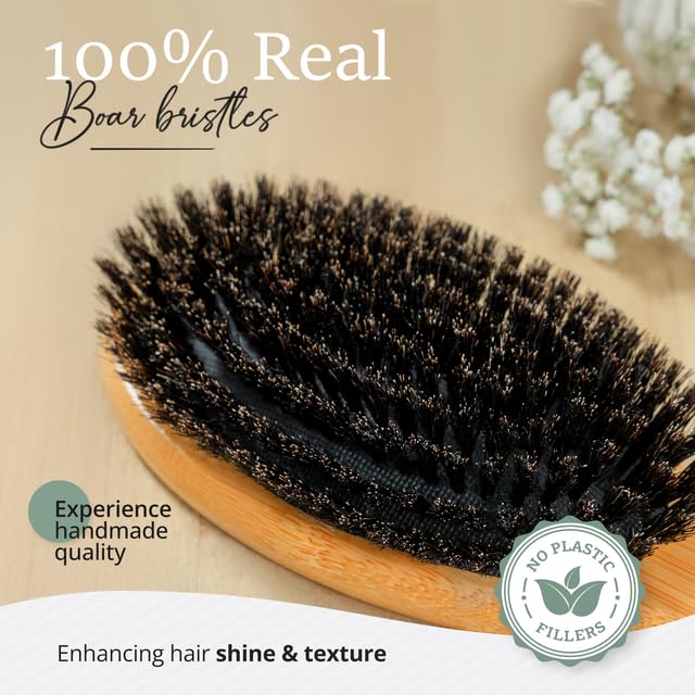 Belula 100 Boar Bristle Hair Brush Set (Medium). Soft Natural Bristles