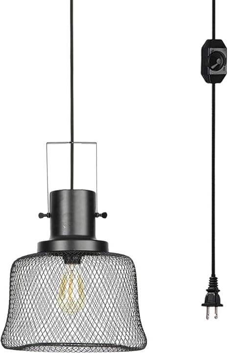 Anye Black Iron Cage Grid Shade Steampunk Pendant Light With 15ft