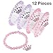 Kicko Beaded Princess Bracelets with Tiara Charm - 12 Pack - Pink and Purple Jewelry Wrist Bands - Party Favor, Fashion Accessory, Gift for Girls and Boys - 2 Inch Diameter