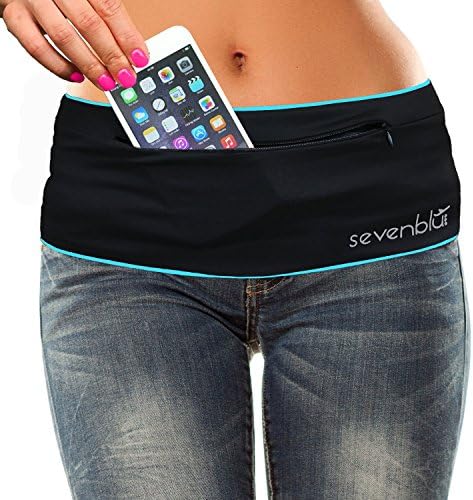 SevenBlu HIP - Fashion Money Belt / Extra Pocket / Running Belt - World's Best Stylish Travel Wallet or Mini Purse - with ZIPper - Fits iPhone 6 Plus - Your Smartphone Pocket (Sky L)