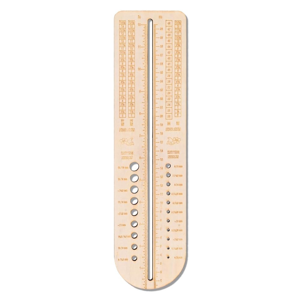 Haptufer Wooden Sock Blockers for Knitting Needle Gauge Crochet Size Measurement Ruler Weaving Tool Needle Measuring Tool 32 X 8 X 0.5cm