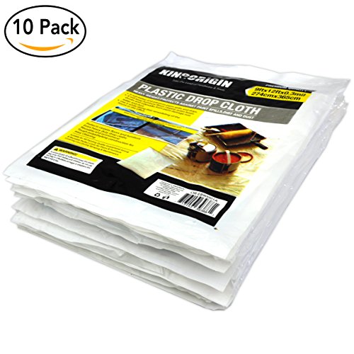 KINGORIGIN 10 Piece Drop Cloth Sheet,plastic drop cloth,for paint rollers,painters 9x12Feet 90004A